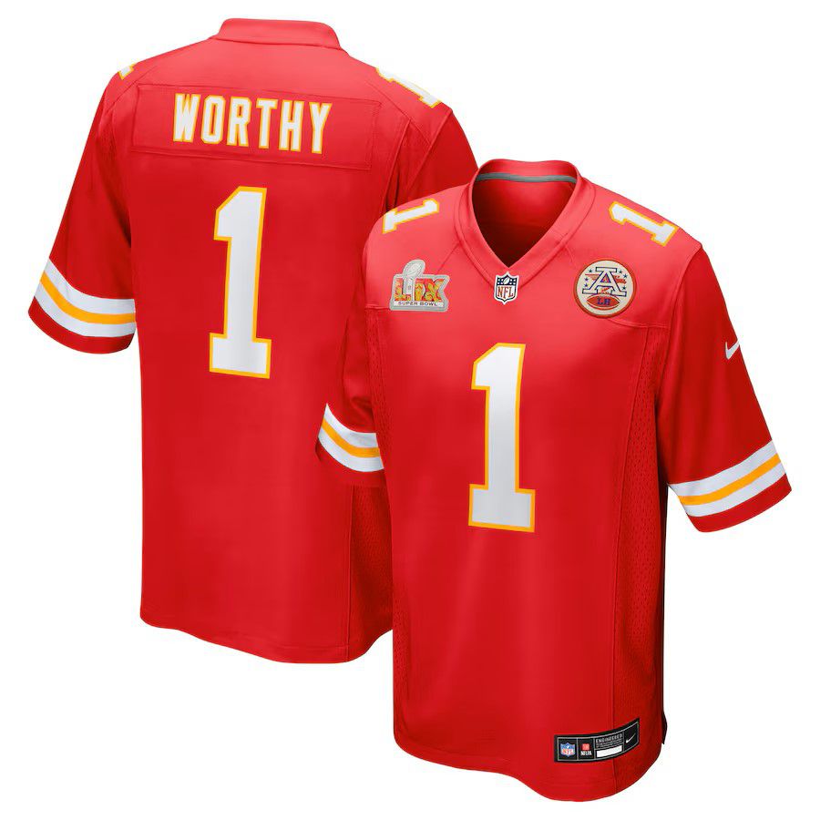 Men Kansas City Chiefs 1 Xavier Worthy Red 2025 Nike Super Bowl LIX Game NFL Jersey